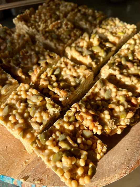 Seed & Soy Crisp White Chocolate slice